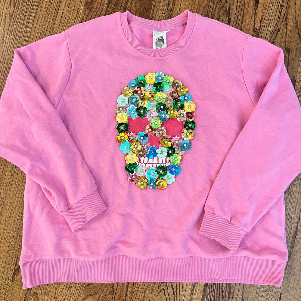 Queen of Sparkles Skull top -couple of spots on back of one sleeve and back